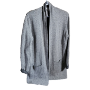 Benedetta.b merino wool made in Italy medium open cardigan grey herringbone patt